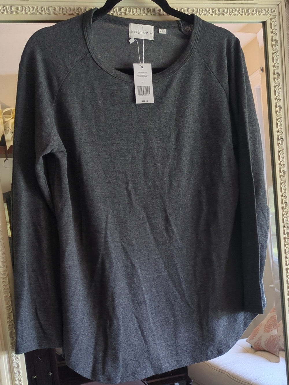 Caslon Charcoal Crewneck Long-Sleeve Sweater